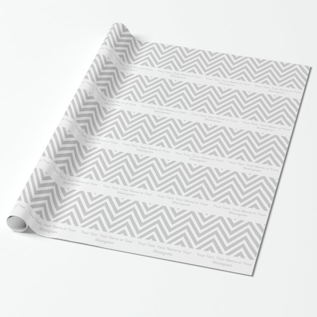 Papel De Presente Chevron cinzento e branco | personalizado (Desenrolado)