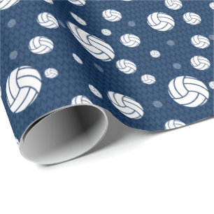 Papel De Presente Chevron de Voleibol Azul Marinho Padrão