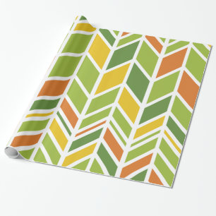 Papel De Presente Chevron Laranja e Verde Retroativo Zig-Zag
