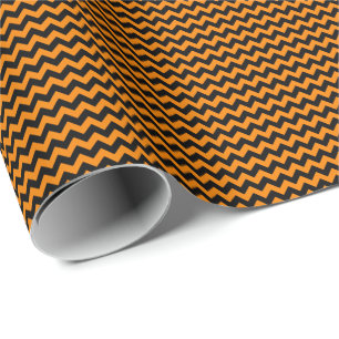 Papel De Presente Chevron Preto e Laranja Pequeno