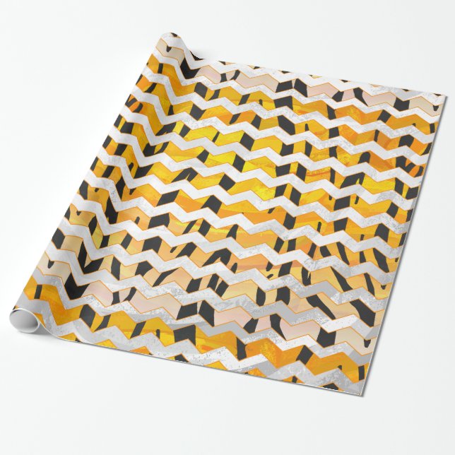 Papel De Presente Chevron Tigre Preto e Laranja Estampado (Desenrolado)