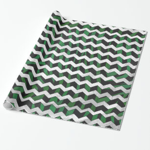 Papel De Presente Chevron Zebra Black e Green Impressão