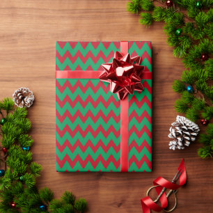 Papel De Presente Chevron Zig Zag Ruby Red Green Natal