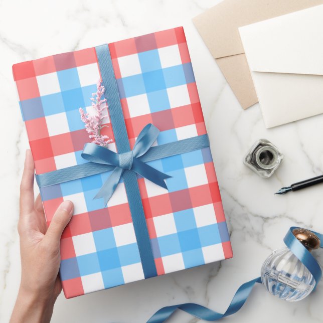 Papel De Presente Chex Vermelho e Azul (Presentear)