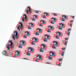 Papel De Presente Chibi Anime Kawaii Kimono