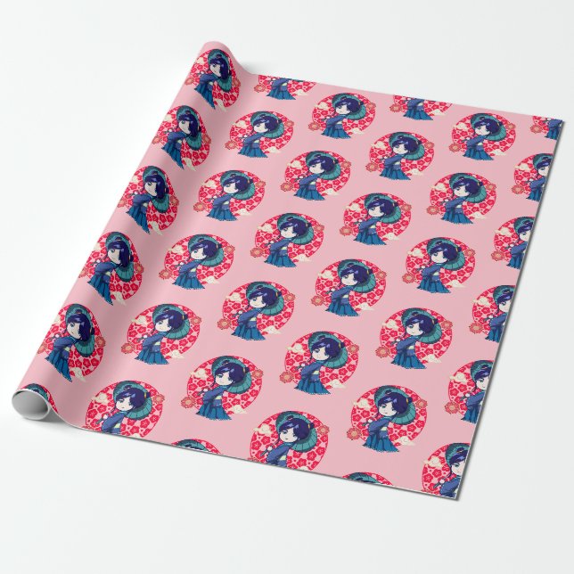 Papel De Presente Chibi Anime Kawaii Kimono (Desenrolado)