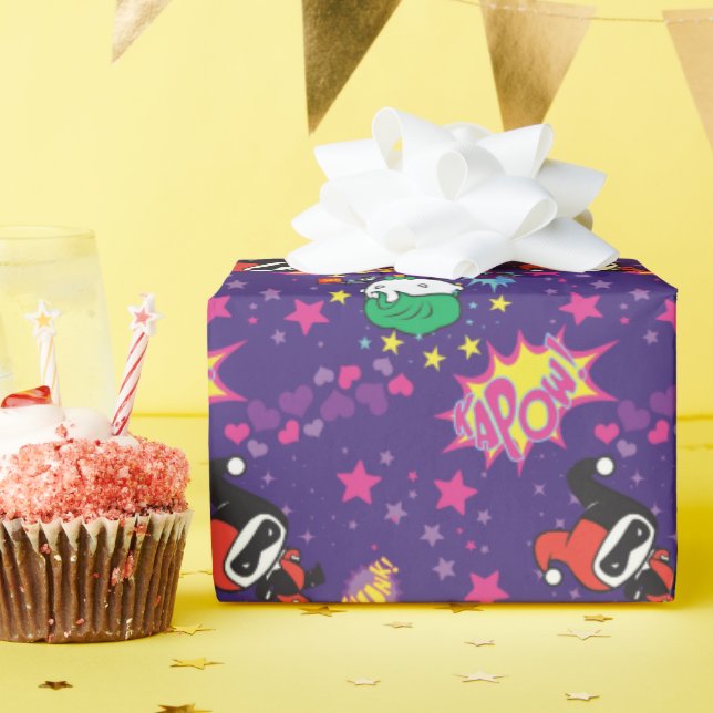 Papel De Presente Chibi Joker e Harley Pattern (Festa de aniversário)