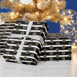 Papel De Presente Chic black white gold stripes and polka dots
