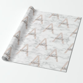 Papel De Presente Chic Blush White Marble Script Name Monogramo