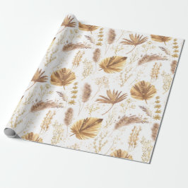 Papel De Presente Chic Boho Pampas Palma De Grama Deixa Faux Glitter