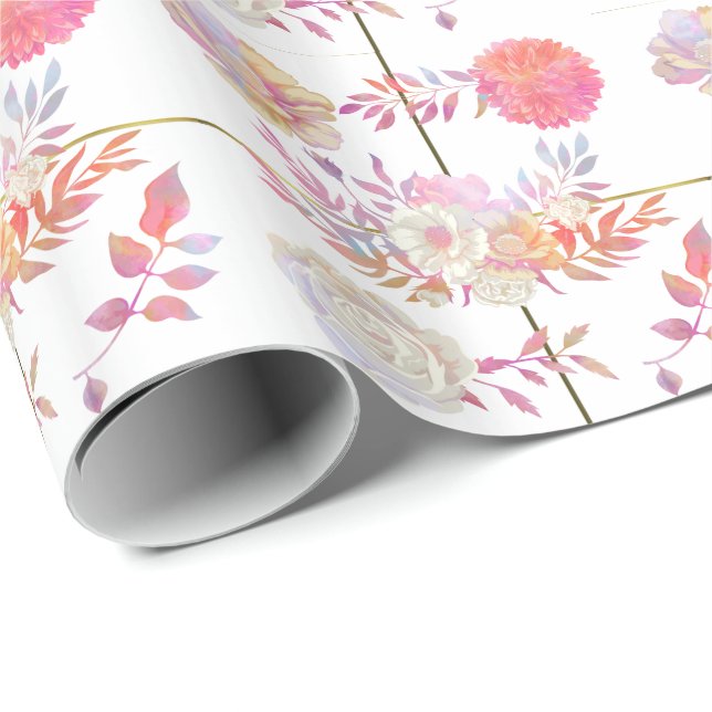 Papel De Presente Chic Coral e Ivory Floral (Ponta do rolo)