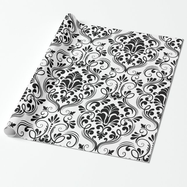 Papel De Presente Chic Damask Black & White Wrappaper (Desenrolado)