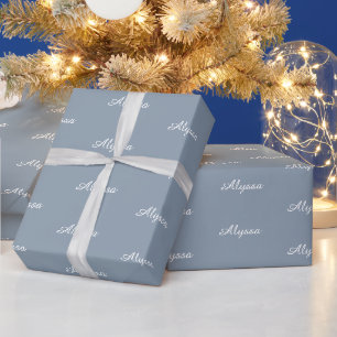 Papel De Presente Chic de nome de script personalizado azul Elegante