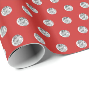 Papel De Presente Chic de Padrão Elegante Vermelho e Diamantes