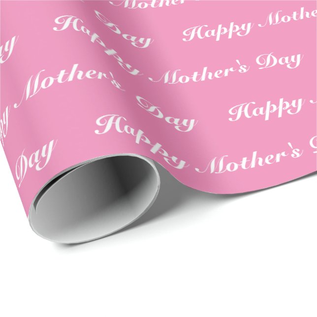 Papel De Presente Chic do padrão branco rosa-Dia de as mães feliz (Ponta do rolo)