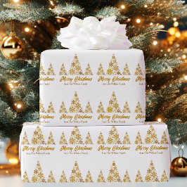 Papel De Presente Chic Dourado Snowflakes Feliz Árvore de Natal Pers