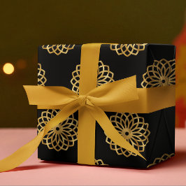 Papel De Presente Chic Elegante Black & Dourado Mandala