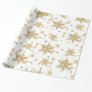 Papel De Presente Chic Espumante Dourado Flocos De Neve Em Branco
