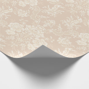 Papel De Presente Chic Floral Romântico Damasco-Creme