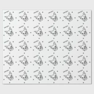 Papel De Presente Chic French Bulldog Line Art: Edite seu texto