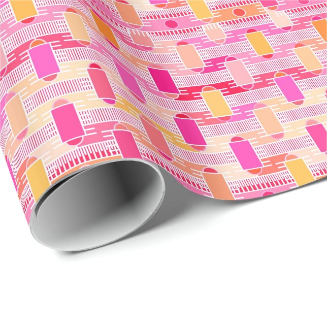 Papel De Presente Chic industrial Art Deco - rosa, pêssego, ouro (Ponta do rolo)