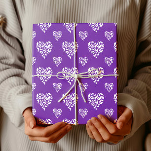 Papel De Presente Chic Leopardo Branco Coração de Guepardo Uva