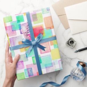 Papel De Presente Chic Moderno Colorida Geométrica da Pastel Waterco