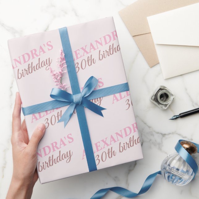 Papel De Presente Chic Nome Personalizado Idade Rosa Bege Aniversári (Presentear)