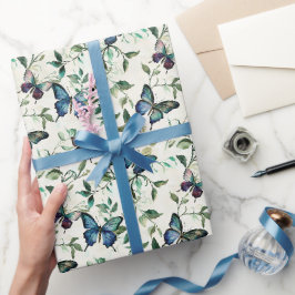 Papel De Presente Chic Romântico Borboletas Azuis Chuveiro de Noiva