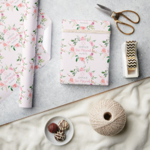 Papel De Presente Chic Rosa Floral Bat Mitzvah Aniversário Judaico