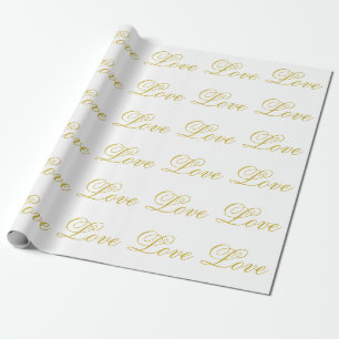Papel De Presente Chic Script Dourado Branco Casamento Postagem