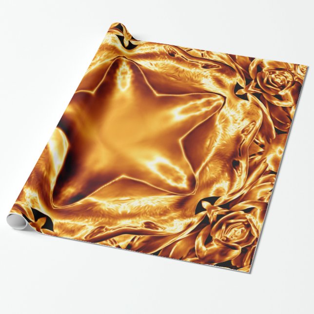 Papel De Presente Chic Shiny de Natal Elegante Dourado Cobre (Desenrolado)