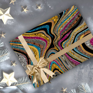 Papel De Presente Chic Sparkle Glitter marble art azul rosa