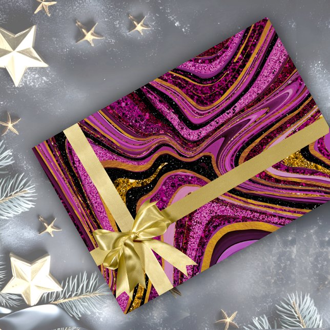 Papel De Presente Chic Sparkle Glitter marble art cor-de-rosa (Criador carregado)