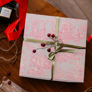 Papel De Presente Chic vintage azul-rosa toile de jouy impresso