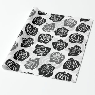 Papel De Presente Chic Vintage - rosas brancas e pretas