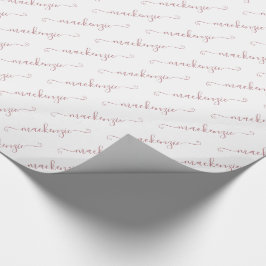 Papel De Presente Chic White Rose Dourado Nome do Script Manuscrito