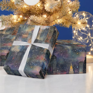Papel De Presente Chicago no Natal e nas Aquarelas do Ano Novo