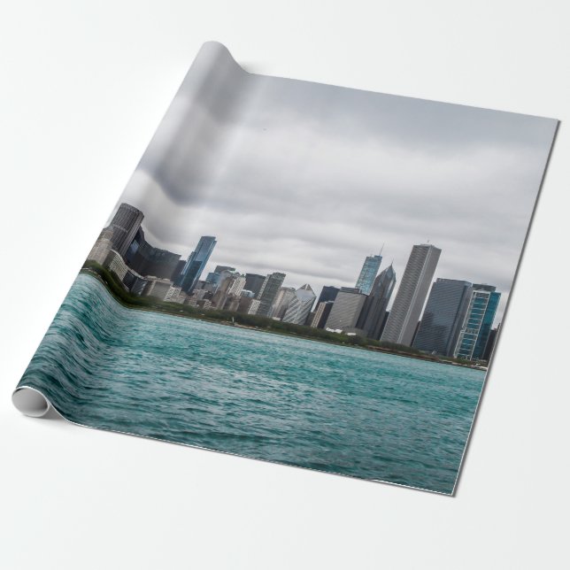 Papel De Presente Chicago Skylinechicago, skyline, aérea, arquiteto (Desenrolado)