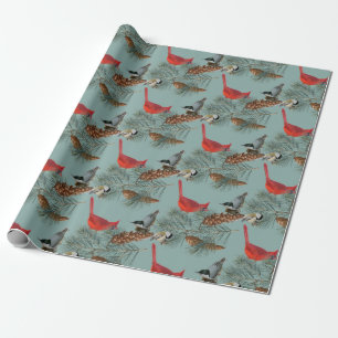Papel De Presente Chickadee Cardinal de Aves de Natal
