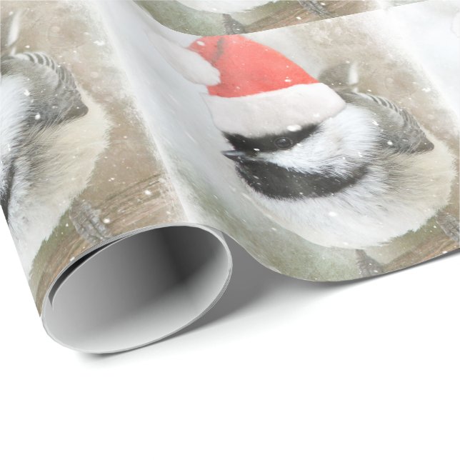 Papel De Presente Chickadee nevado do papai noel (Ponta do rolo)