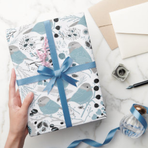 Papel De Presente Chickadees doces e azul, preto bonitos, e cinzas
