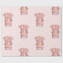 Papel De Presente Chihuahua Dog Pontos Dourados Florais Rosa
