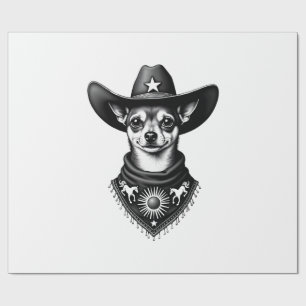 Papel De Presente Chihuahua Vintage Cowboy Estilo de Gravura Ocident