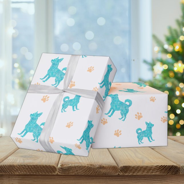 Papel De Presente Chihuahua Wrapping Paper Mínimo Pastel Blue Gift (Criador carregado)
