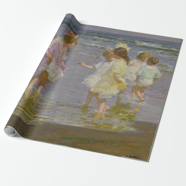 Papel De Presente Children Wading on the Beach (por E.H. Potthast) (Desenrolado)