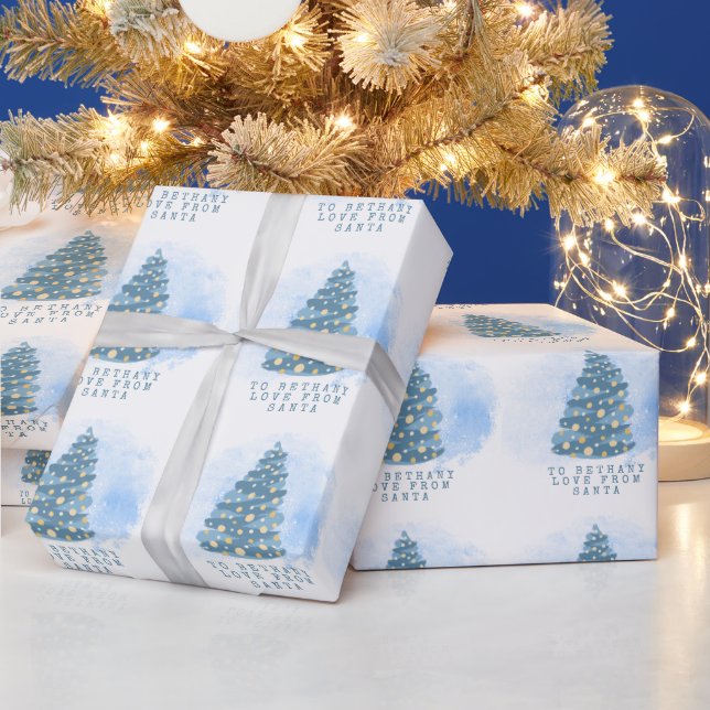 Papel De Presente Childs Name Love from Papai noel Teal Chrismas Tre (Feriados)