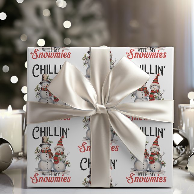 Papel De Presente Chillin Com O Meu Natal Russo De Neve (Chillin With My Snowmies Rustic Snowman Christmas Wrapping Paper)