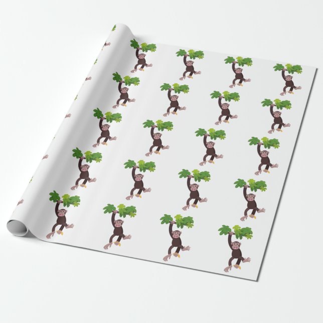 Papel De Presente Chimpanzé bonito na selva pendurada em desenho ani (Desenrolado)