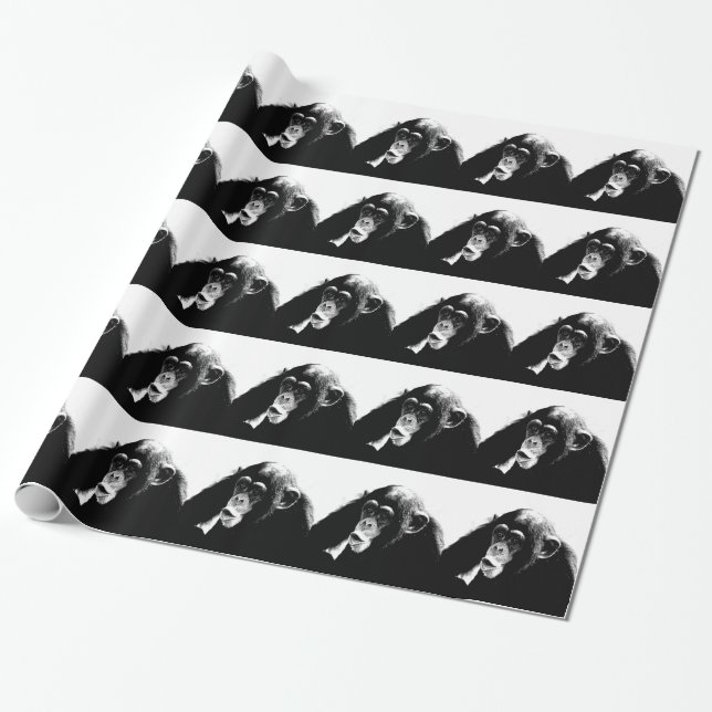 Papel De Presente Chimpanzé Preto Branco (Desenrolado)
